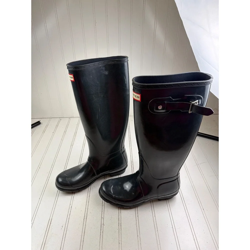 Hunter Original Tall Gloss Black Rain Boots Women's Size 7 $190